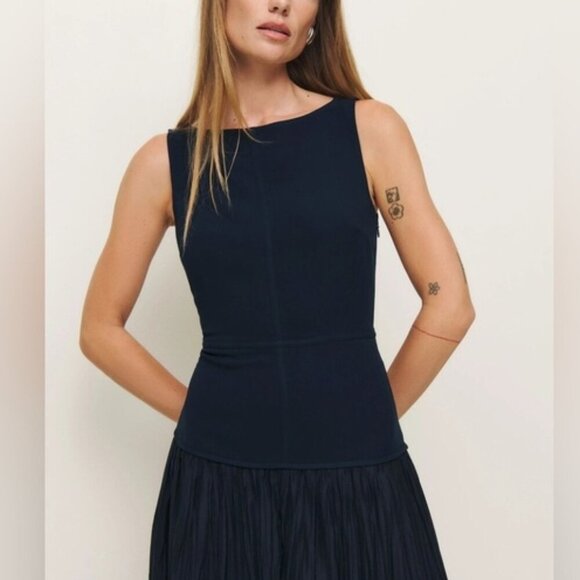 NEW Reformation Cyra Drop Waist Dress Midnight Navy Blue | US 2 UK 4 - Picture 5 of 15